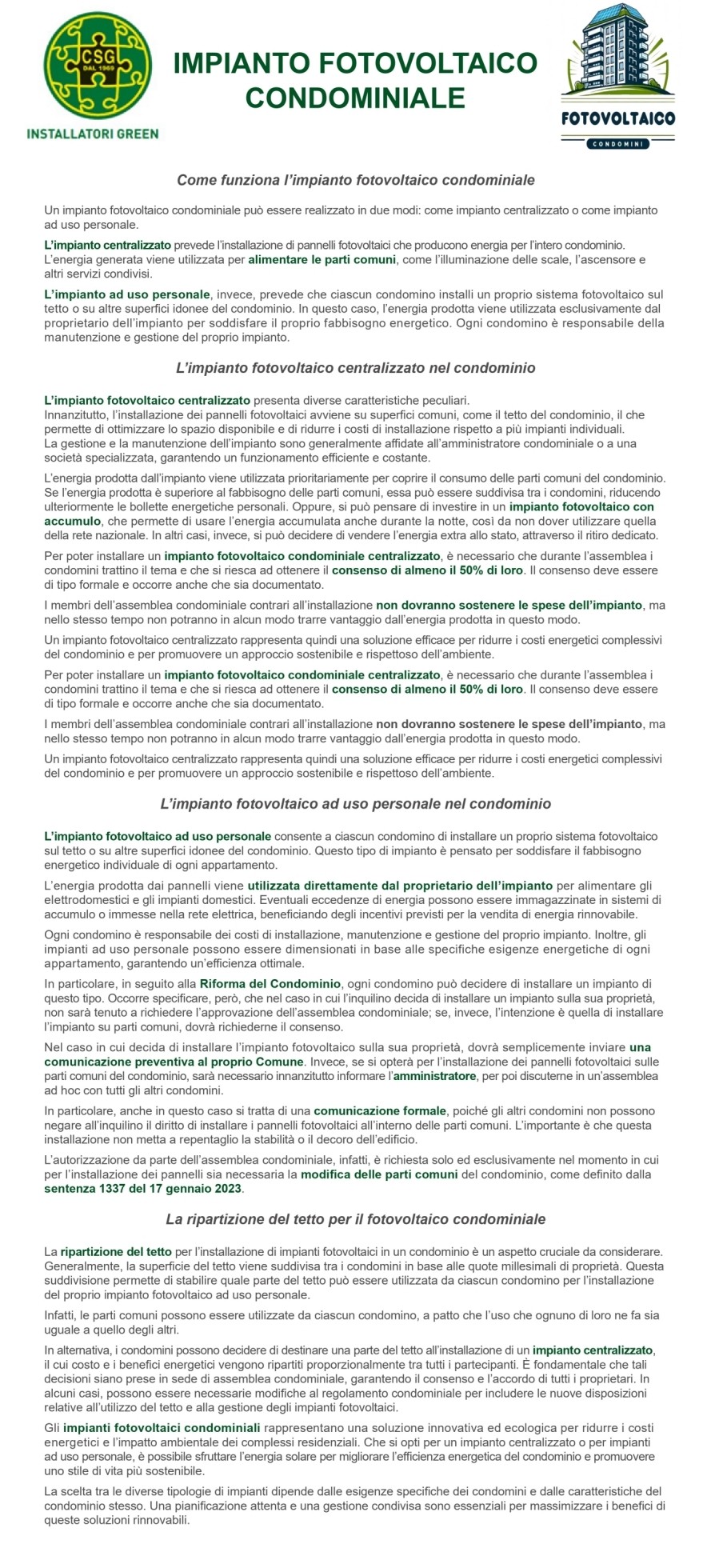 Impianto fotovoltaico condominiale